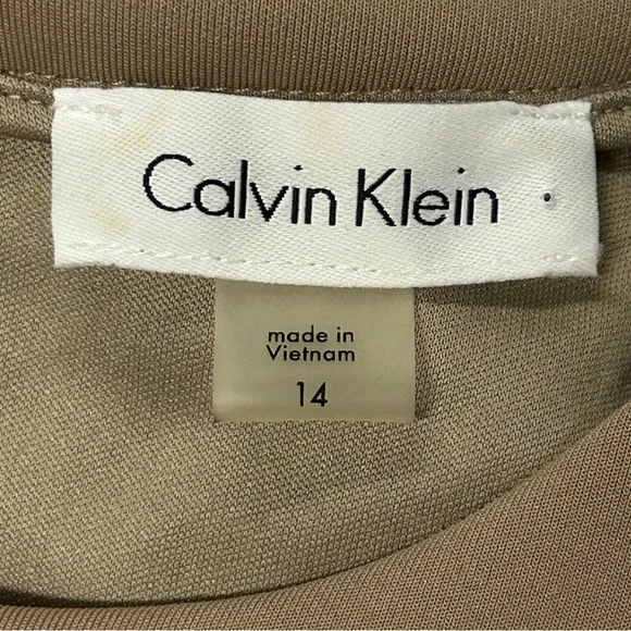 Calvin Klein Sleeveless Sheath Dress Size 14 Ruched Stretch Floral Lace Taupe - Picture 13 of 14